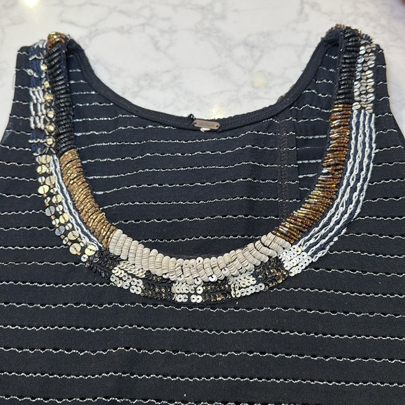 Free People Aztec Louie Beaded Tank Split Back Metallic Black Size Small Medium - Picture 6 of 9